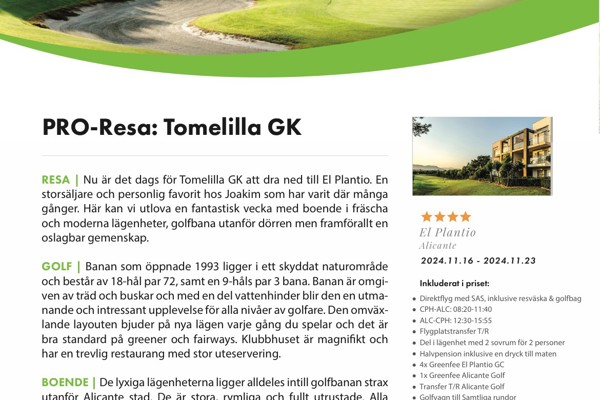 Res med Tomelilla Golf till Alicante i höst!