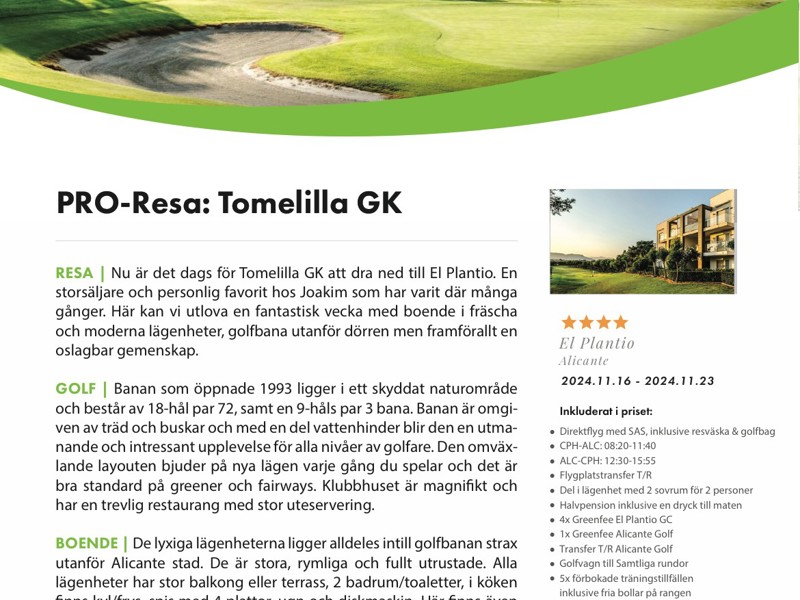 Res med Tomelilla Golf till Alicante i höst!