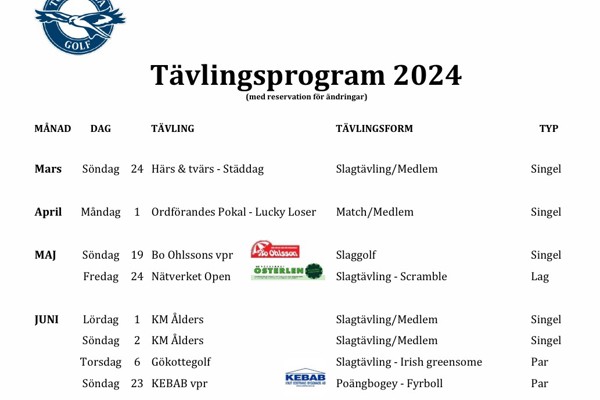 Uppdaterat tävlingsprogram 2024