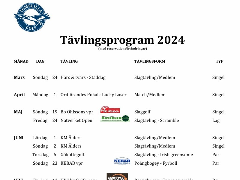 Uppdaterat tävlingsprogram 2024