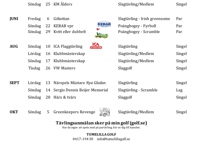 Återstående tävlingsprogram
