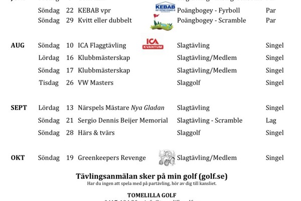 Tävlingsprogam - uppdaterat augusti