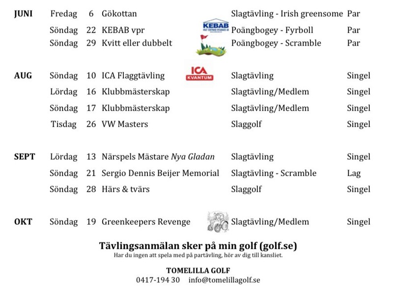 Tävlingsprogam - uppdaterat augusti